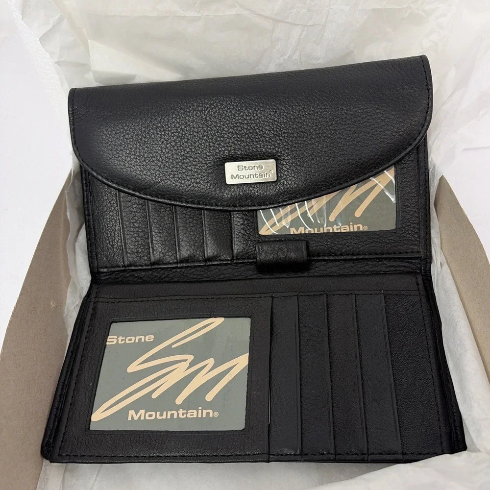 Stone‎ Mountain Black Pebbled Leather Trifold Wallet and Coin Purse Set w/ Strap